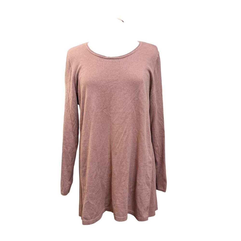 J. Jill Womens Pink Long Sleeve Sweater Top Cotton Blend Rib Knit Accent Large